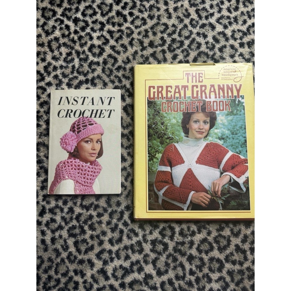 VTG 1970s Crochet Pattern Books Lot Granny Square Afghan Clothing Retro Craft